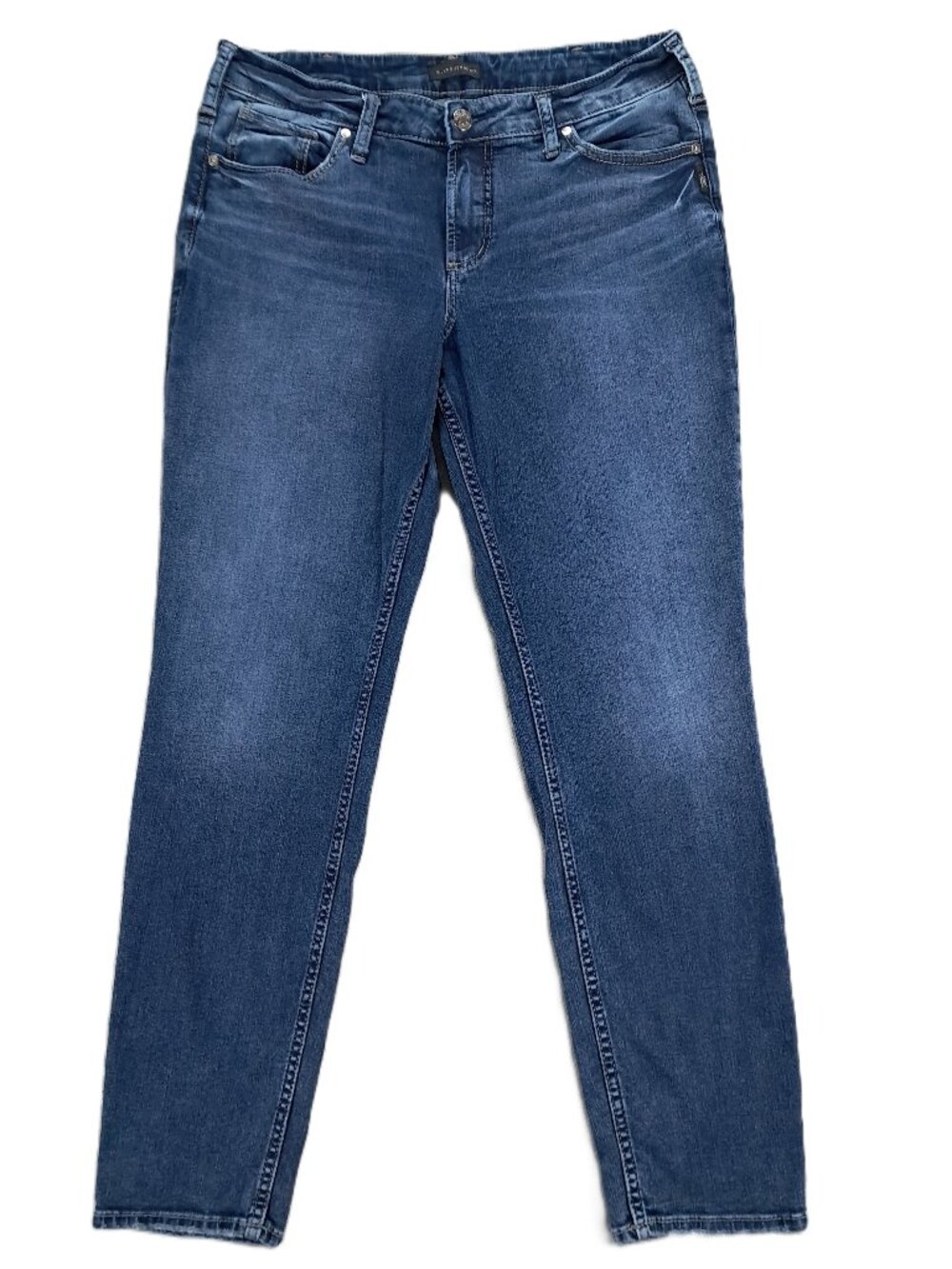 Silver Boyfriend Jean Women 35x31, Tag 14x29 Blue Stretch Denim